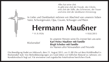 Traueranzeige von Hermann Maußner von Pegnitz-Zeitung